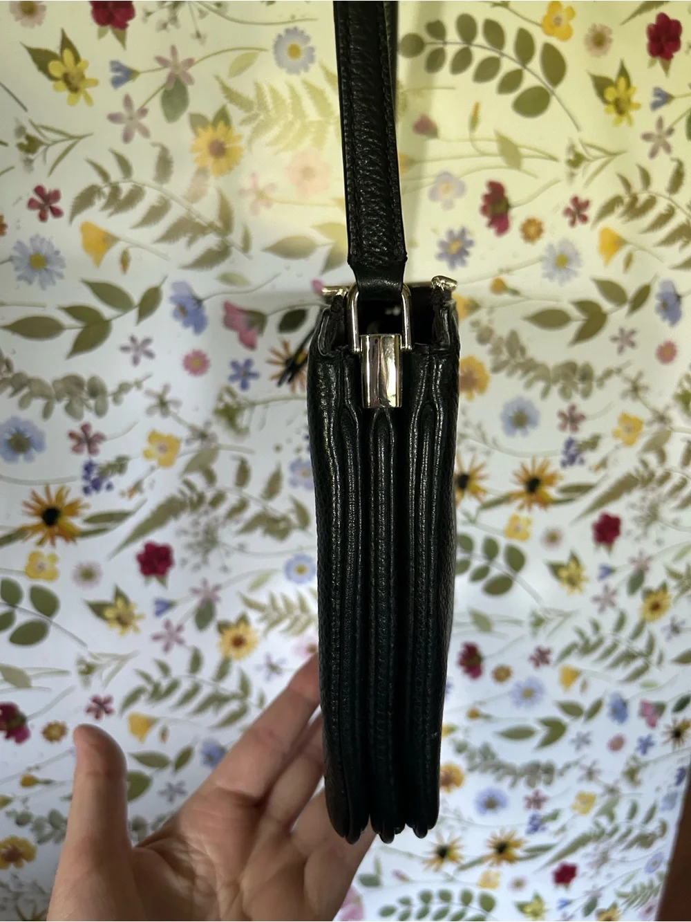 kate spade Black Pebbled Leather Wristlet Crossbody with Gold Logo